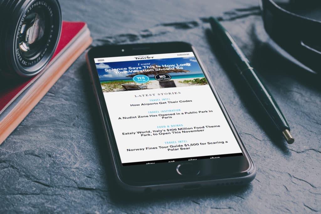 Viewing the Condé Nast Traveler site on a mobile device.